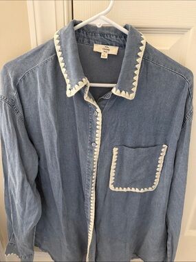 Entro Light Blue Denim Button-Up Shirt with White Trim